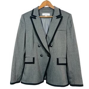 Tahari Tuxedo Blazer Jacket Herringbone Career Trim Grey Black - 14